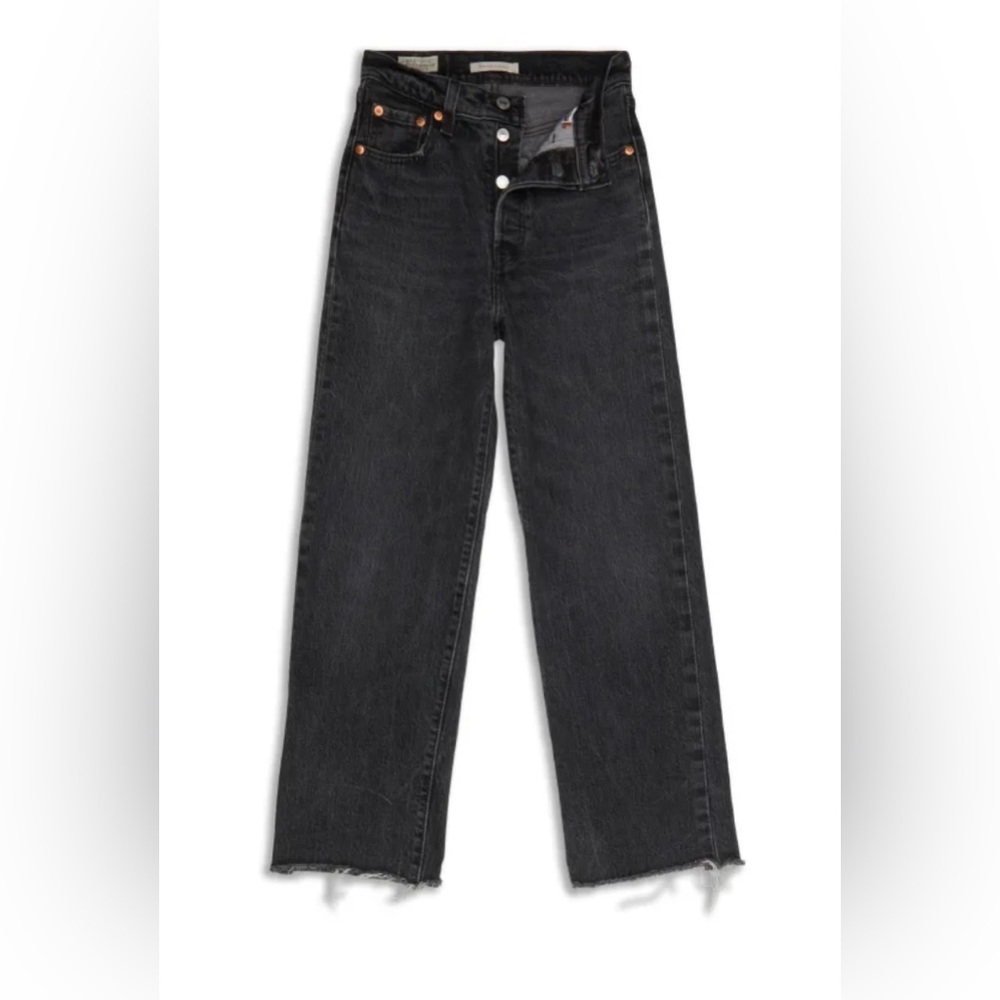 Levi’s Ribcage Straight High Waisted Ankle Women’s Jeans Raw Hem Black Wash 27